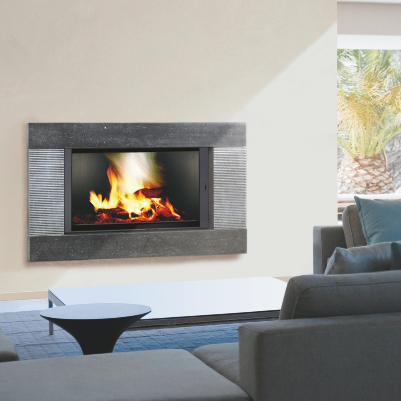 Cheminée concept Duplex en pierre finition stries