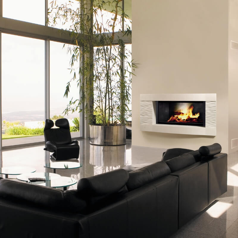 Cheminée concept Duplex XXL en pierre finition grandes vagues