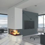 Cheminée design Epilogue en métal et pierre