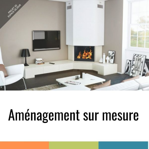 Cheminée sur-mesure Projet 3D en pierre avec aménagement d'angle