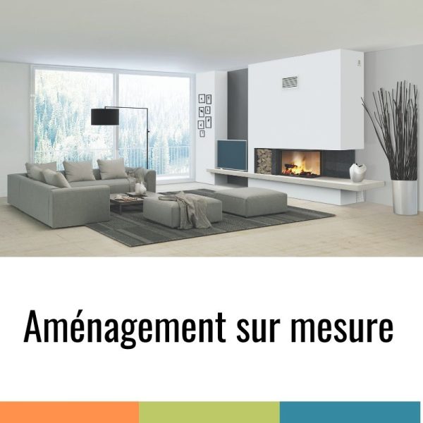 Cheminée sur-mesure Projet 3D en pierre avec aménagement espace TV